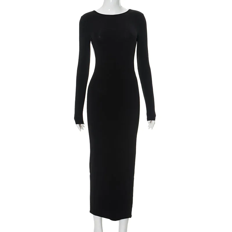 Round Neck Backless Long Sleeves Party Dress