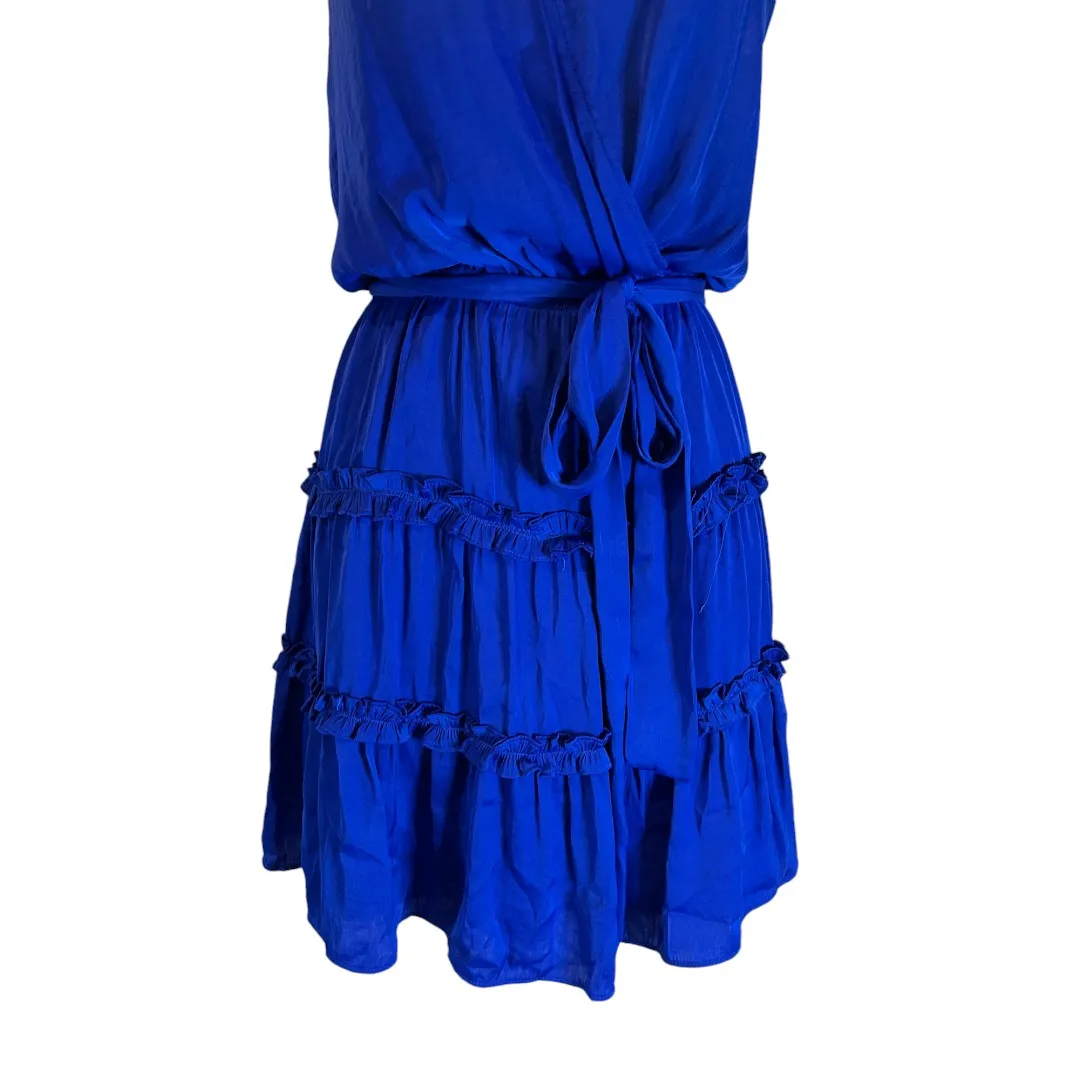 Royal Blue Tiered Ruffle Faux Wrap Dress Sleeveless