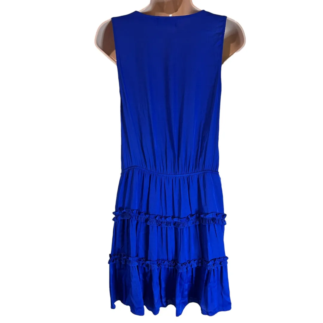 Royal Blue Tiered Ruffle Faux Wrap Dress Sleeveless