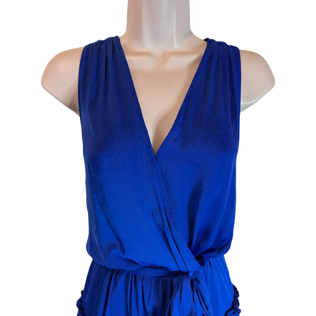 Royal Blue Tiered Ruffle Faux Wrap Dress Sleeveless