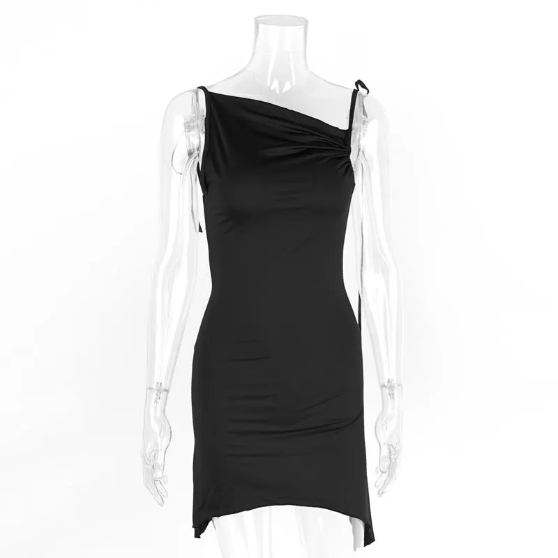 Sexy Backless Asymmetric Pleated Party Dress