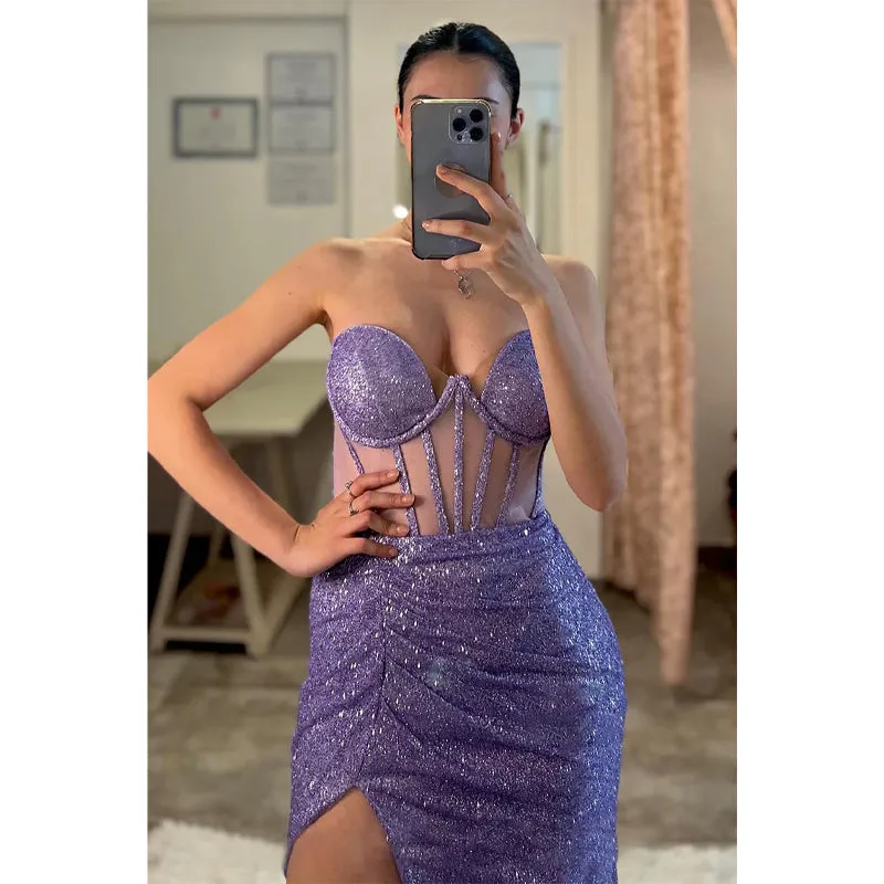 Sheath Sweetheart Side Slit Sparkly Long Pro Dress