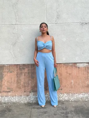 Sky Blue Rib Crop Set