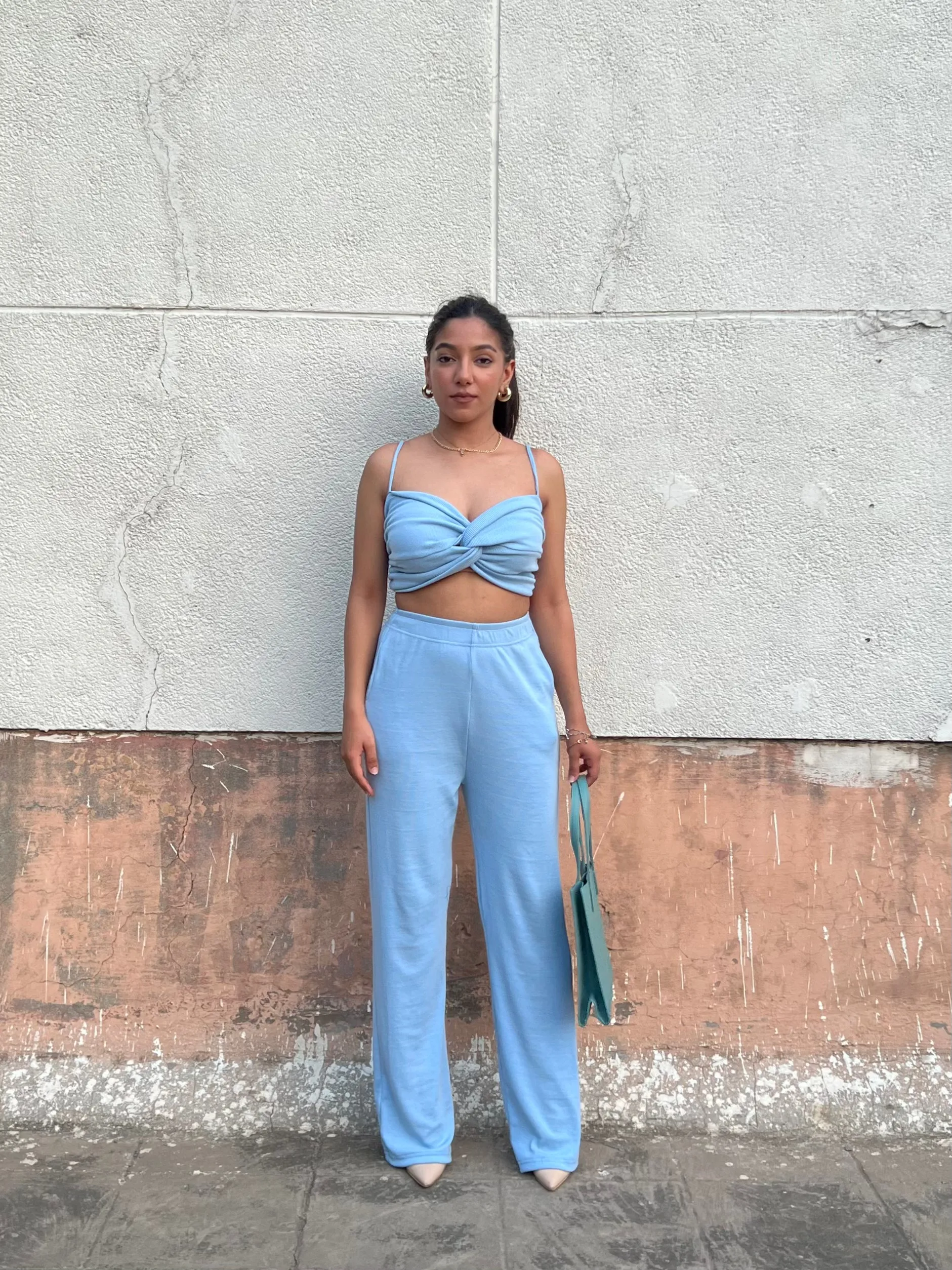 Sky Blue Rib Crop Set
