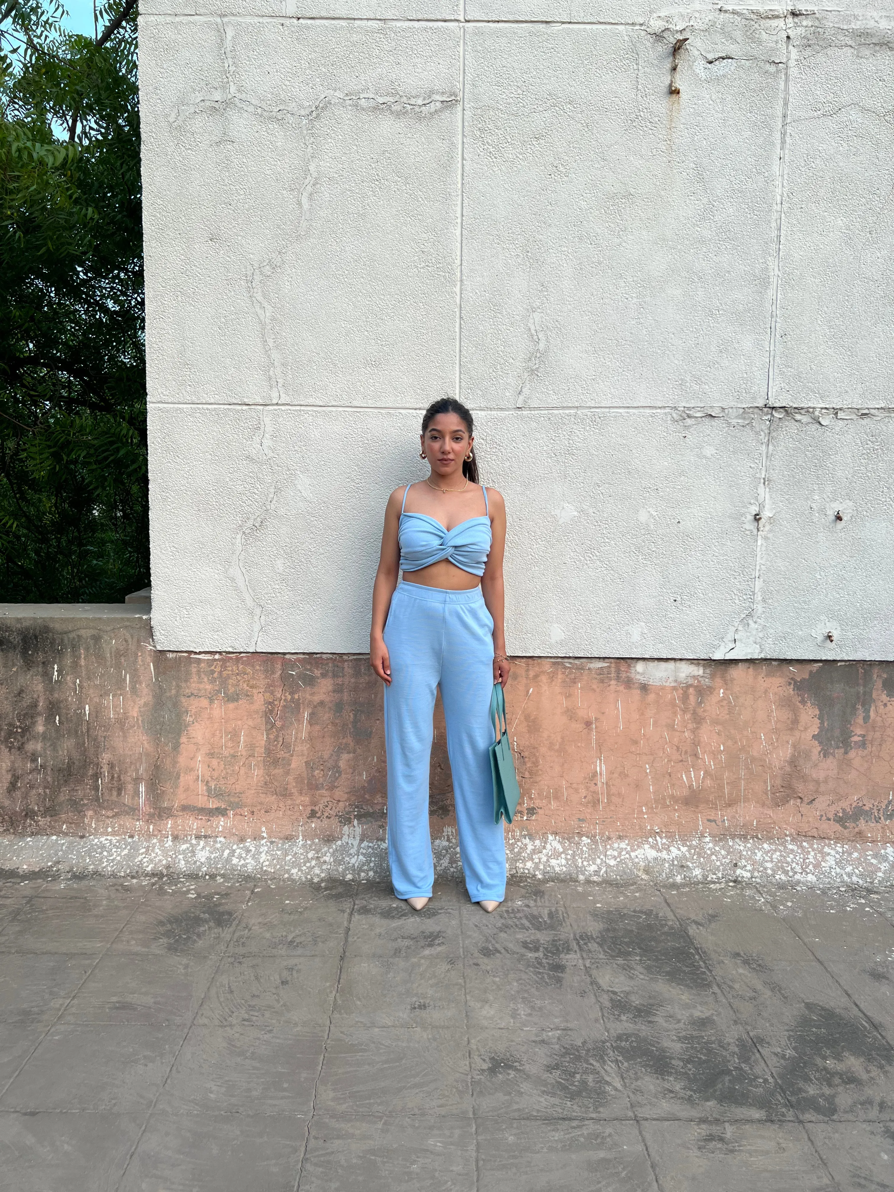 Sky Blue Rib Crop Set