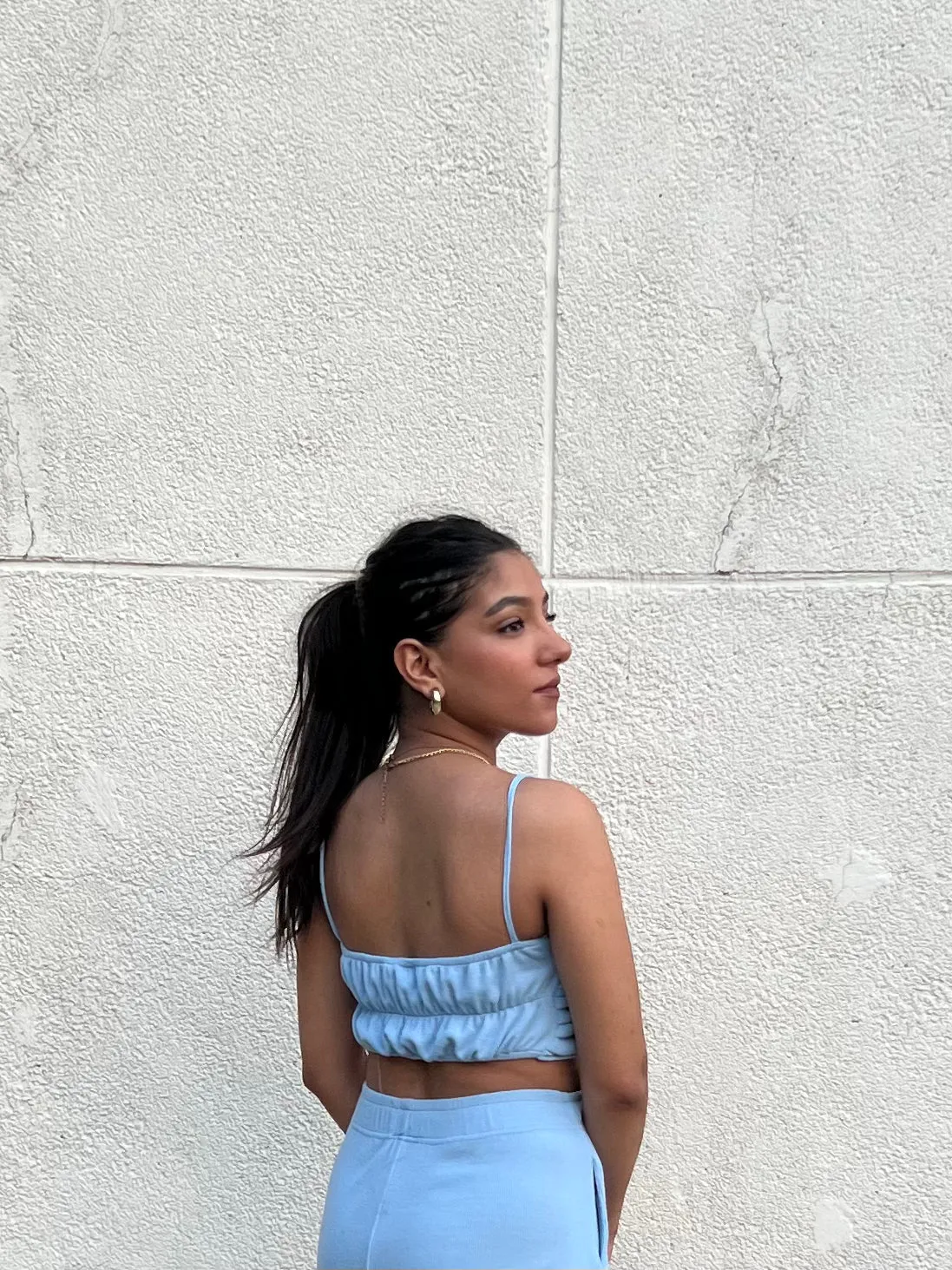 Sky Blue Rib Crop Set