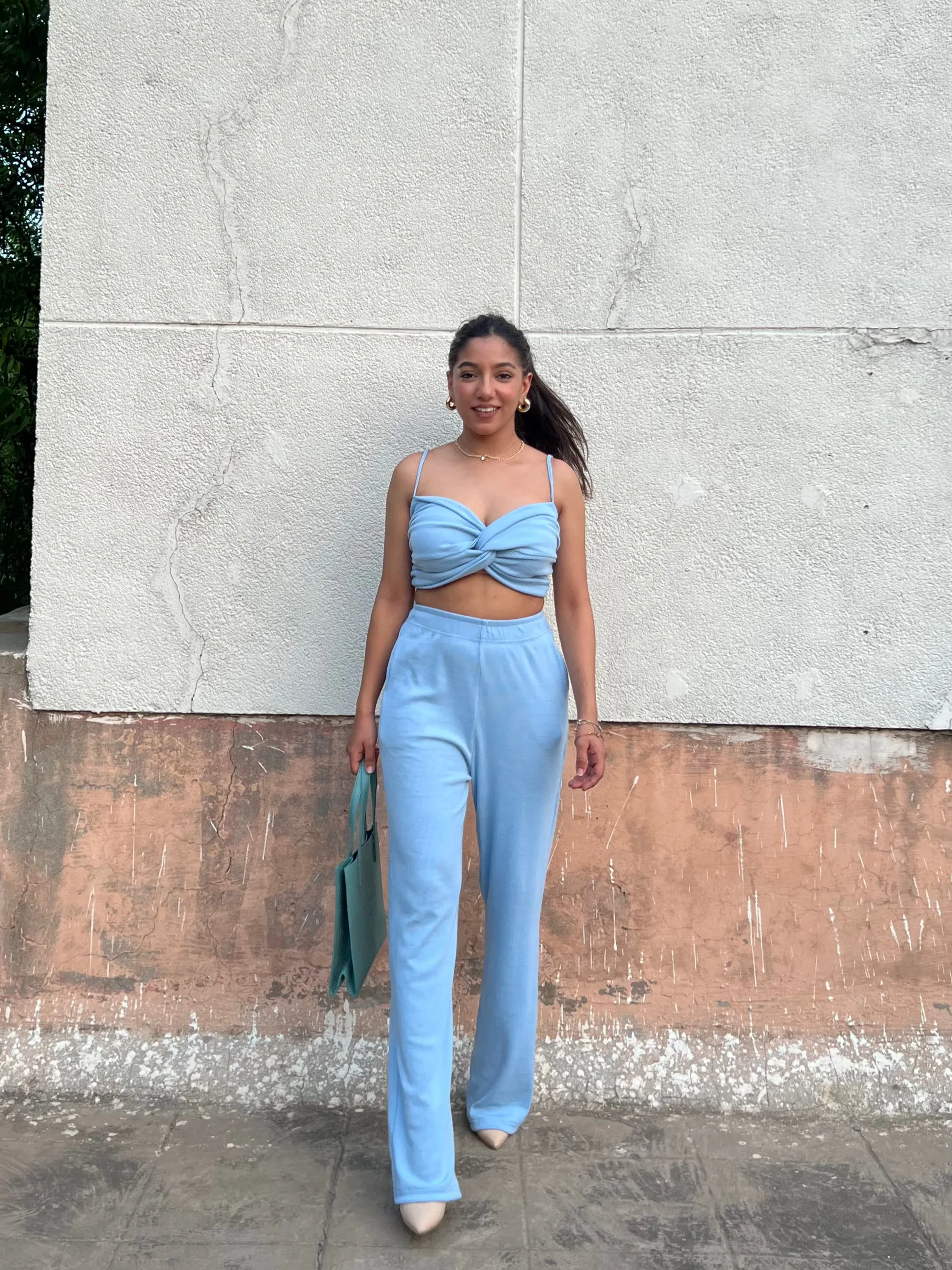 Sky Blue Rib Crop Set