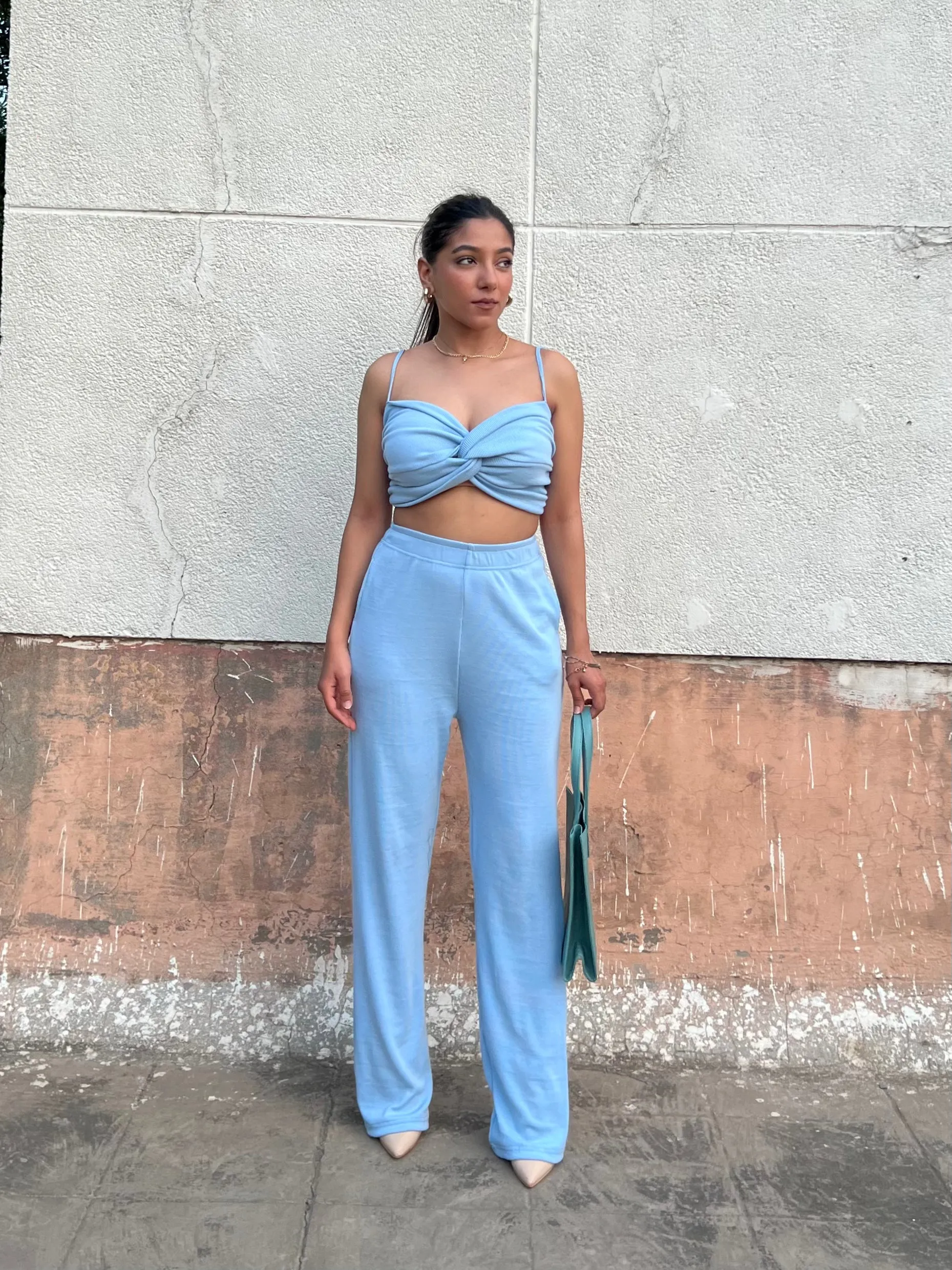 Sky Blue Rib Crop Set