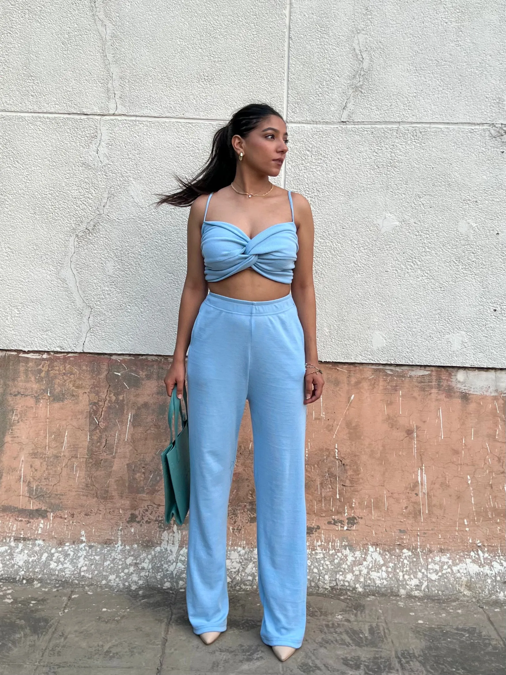 Sky Blue Rib Crop Set
