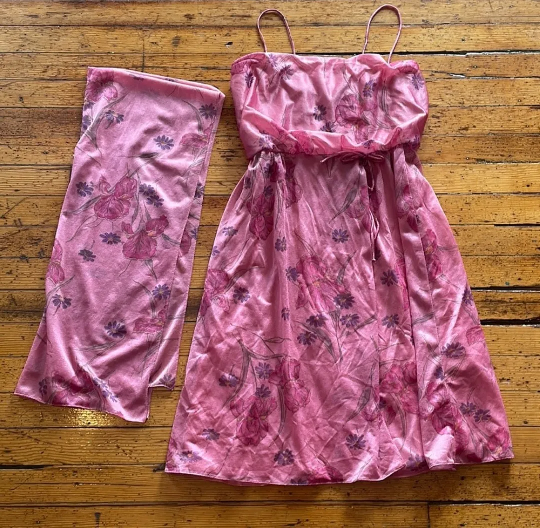 Spaghetti Strap Wrap Dress With Scarf