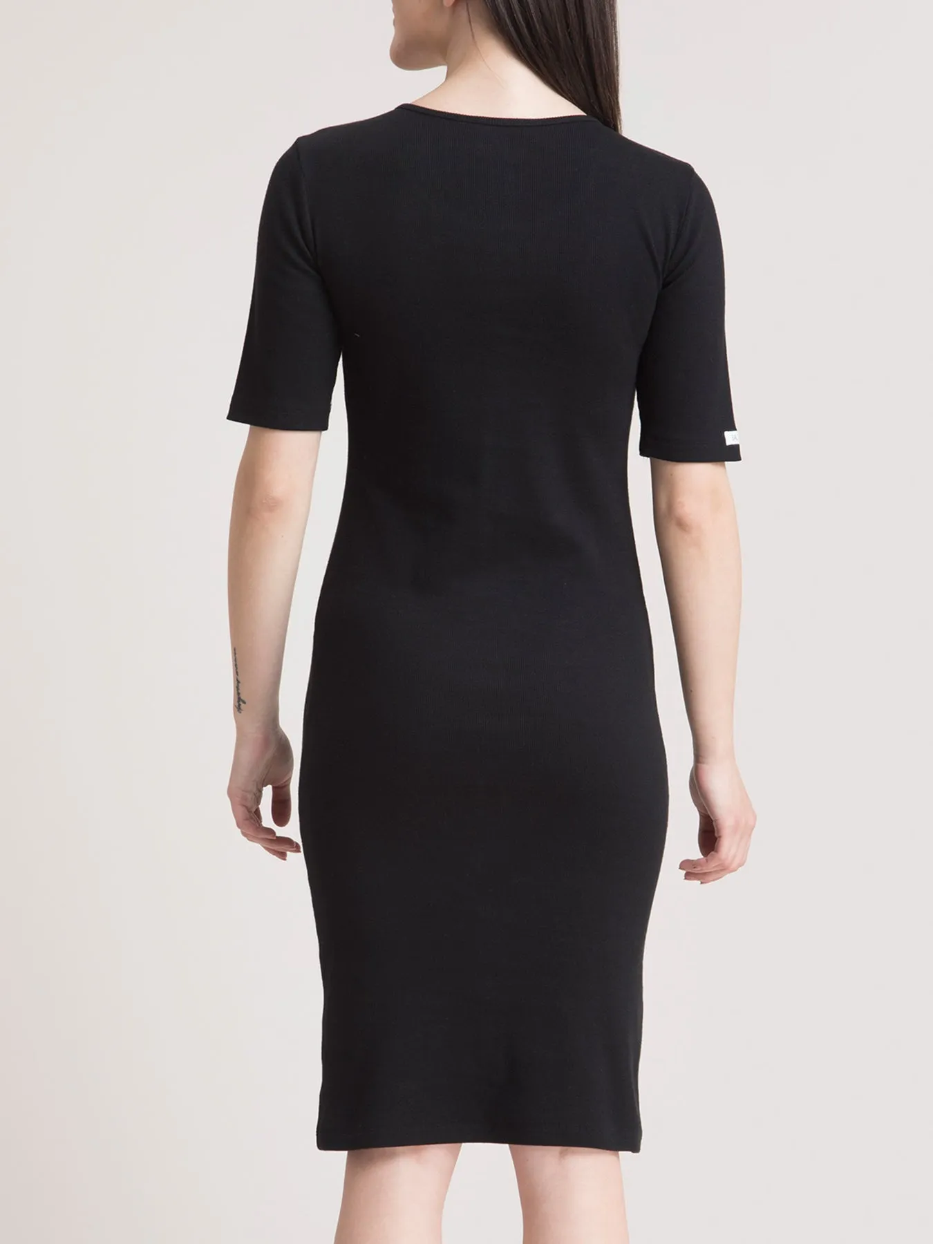 Stretchable Round Neck LivIn Dress - Black