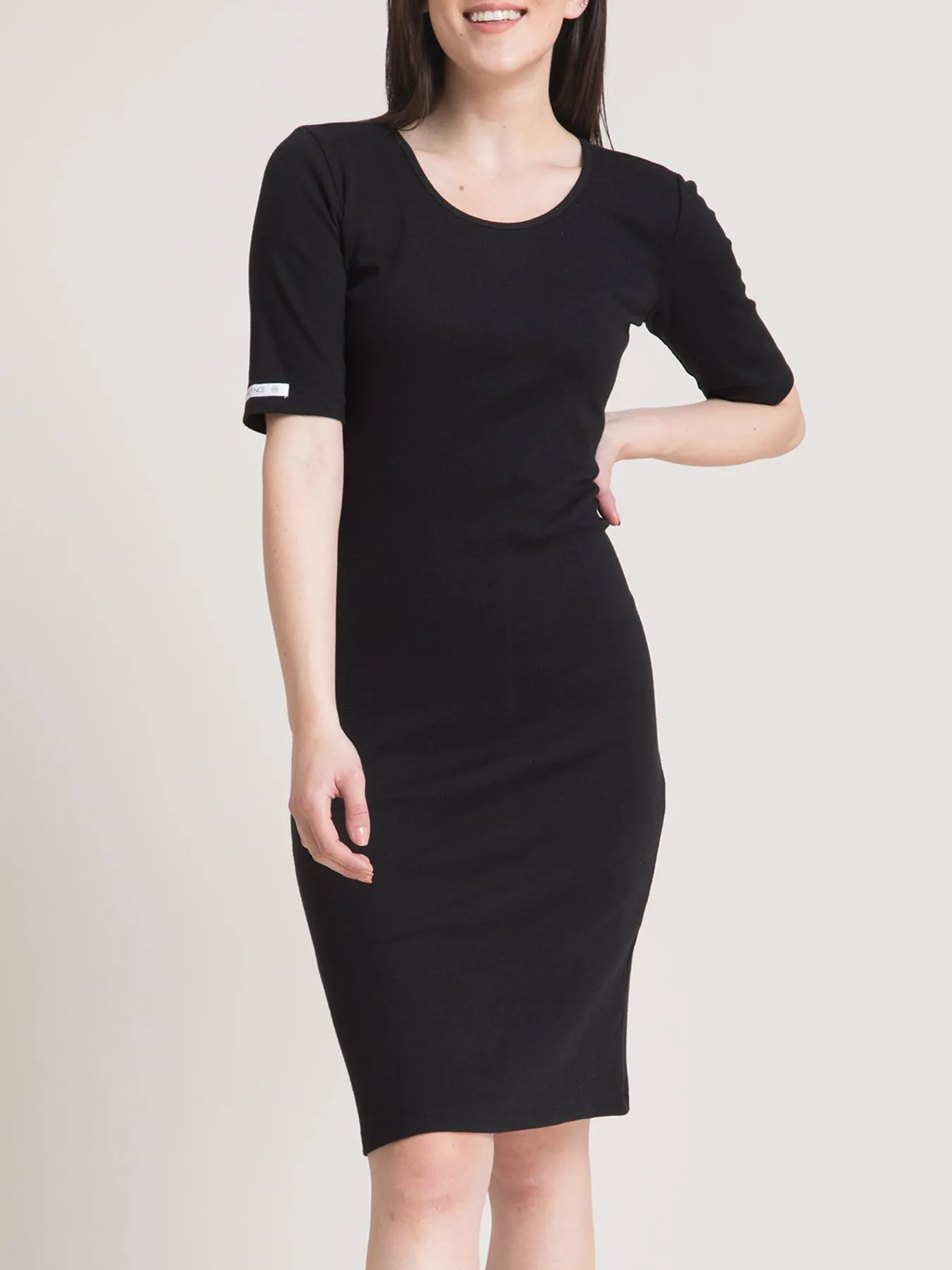 Stretchable Round Neck LivIn Dress - Black