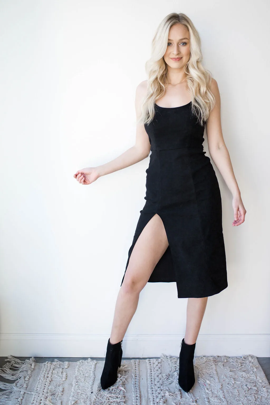 suede midi slip dress