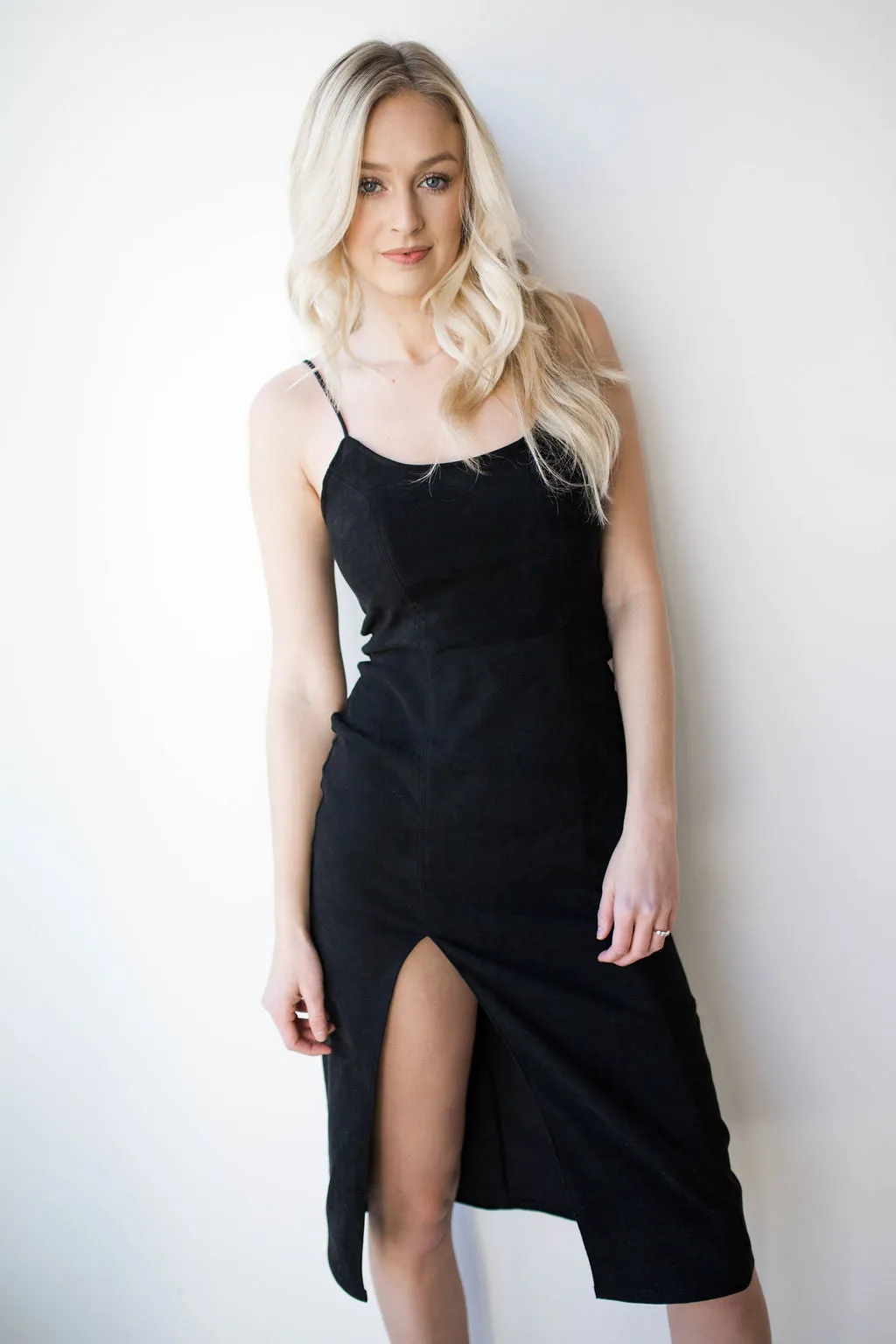 suede midi slip dress