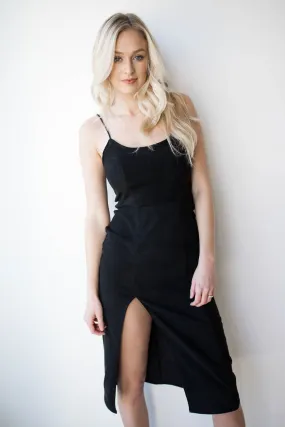 suede midi slip dress