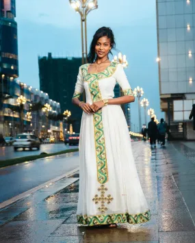 Sweet Light Green Habesha Dress: Easy Yet Beautiful Ethiopian Traditional Dress Ideal for Cultural Events Habesha Kemis