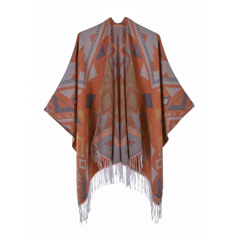 Tassel Slit Shawl Cape Double Sided Imitation Cashmere Thickened Large Warm Cape