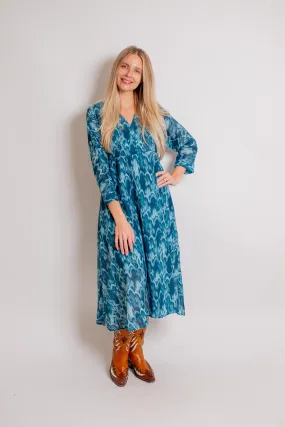 Teal Feather Print Dress