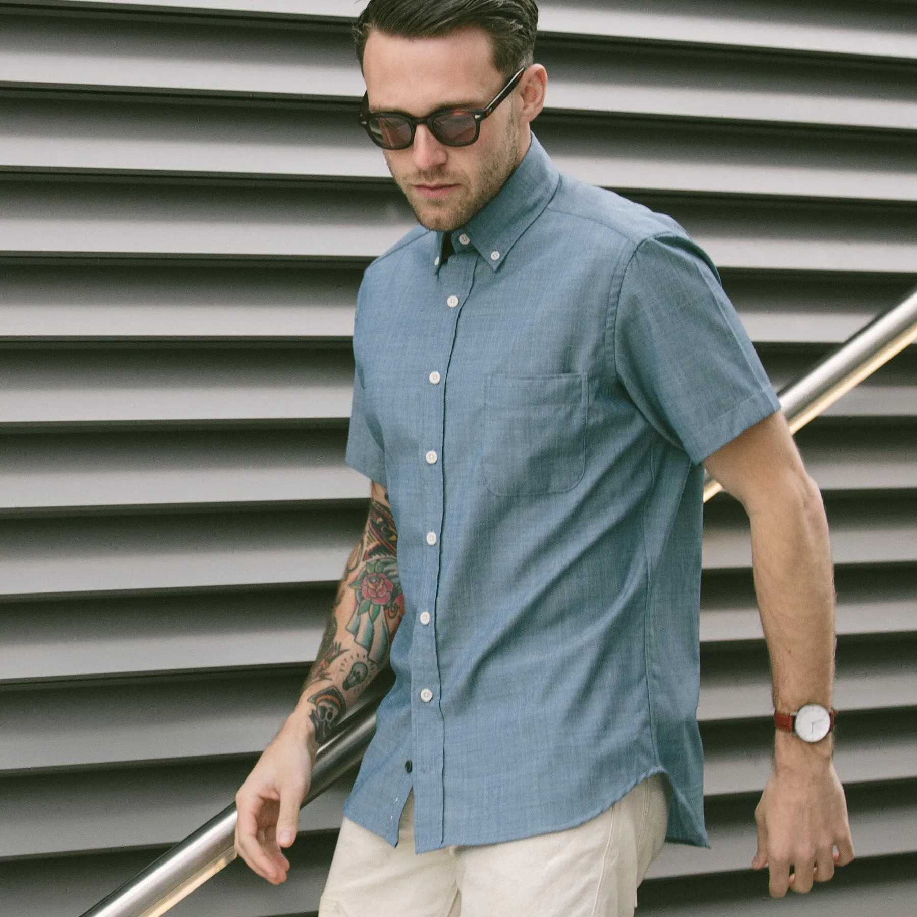 The Short Sleeve Jack in Sky Blue Chambray