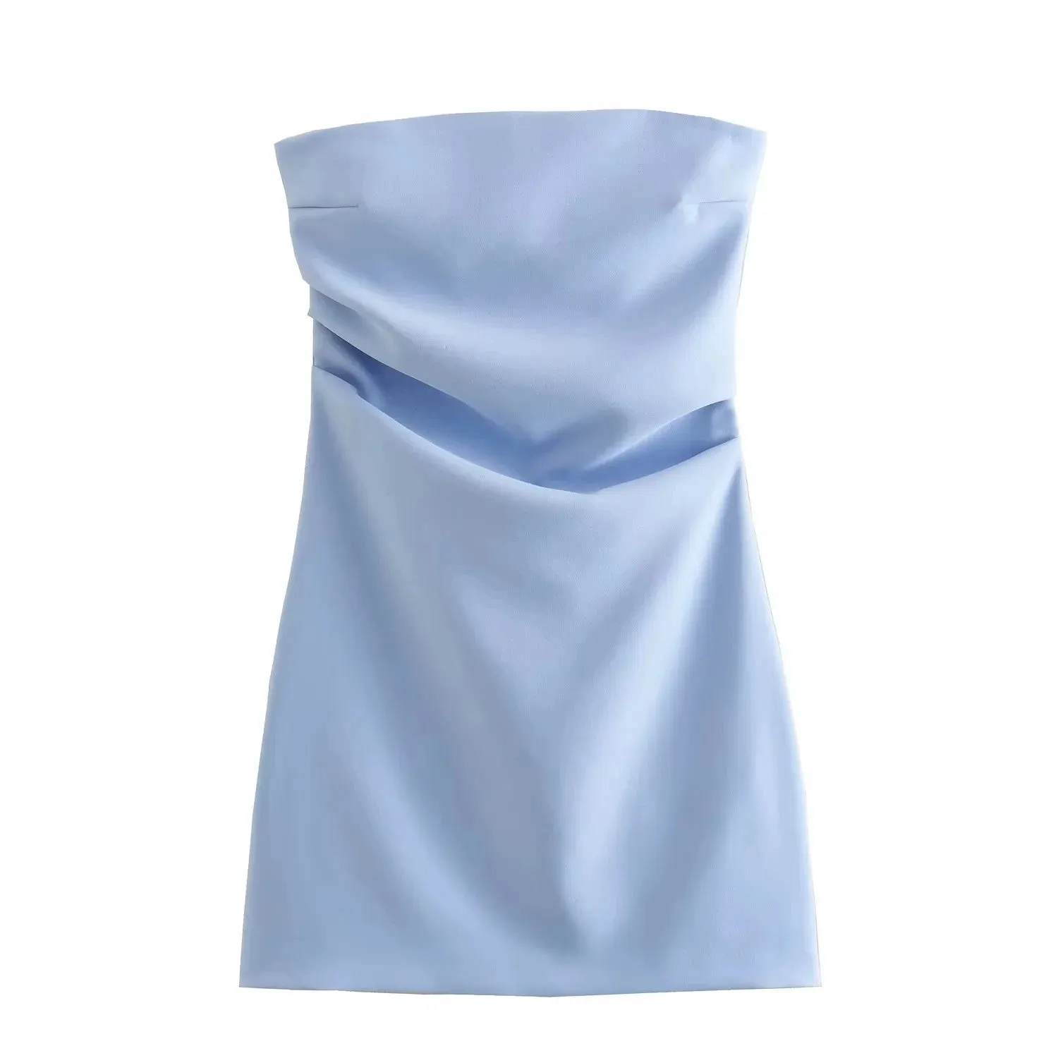 TRAF Dress Women Off Shoulder Corset Short Dresses Ruched Backless Blue Black White Dress Woman Sexy Bodycon Party Dresses