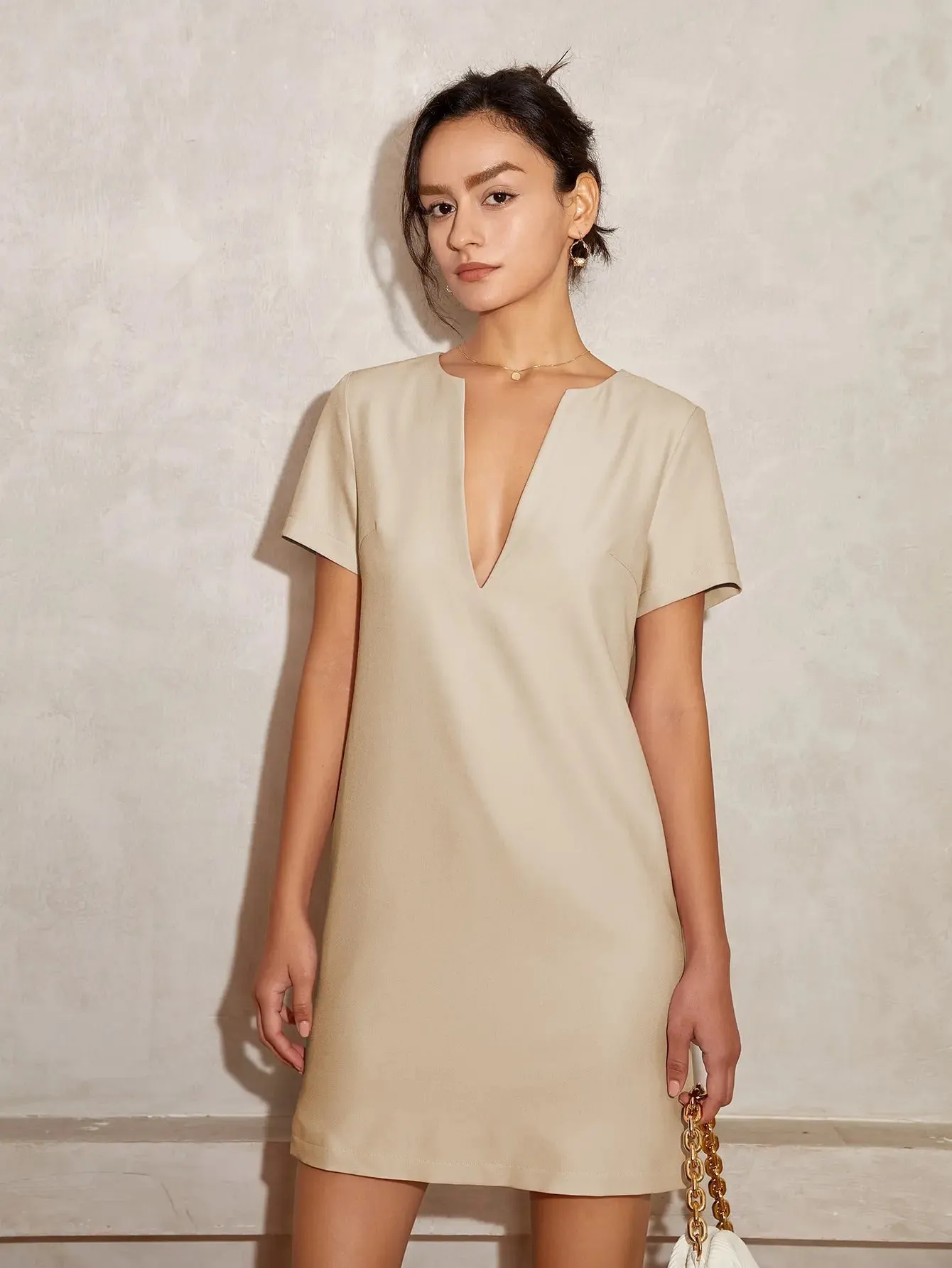 Vanessa V-Neck Solid Tunic Mini Dress