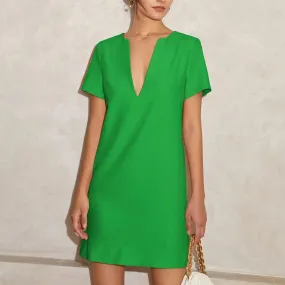 Vanessa V-Neck Solid Tunic Mini Dress