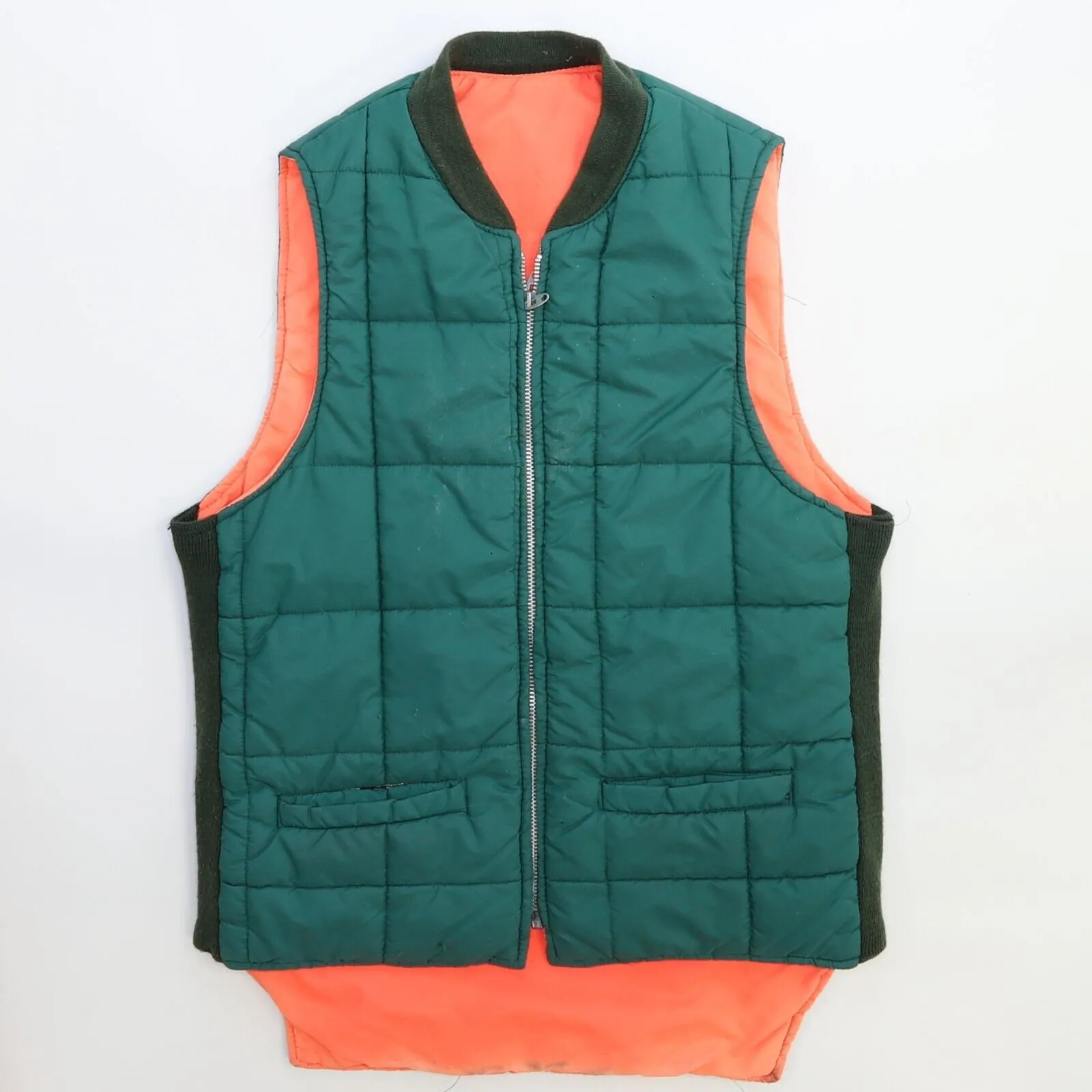 Vintage Quilted Puffer Vest Jacket Size Medium Green Reversible Talon Zip