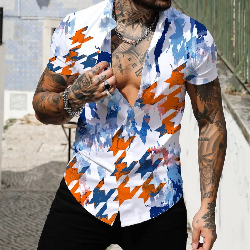 Wiaofellas  -  Abstract Pattern 3d Printing Summer Polo Men's Breathable Short Sleeved Polo Shirt Men's Lapel Men's Casual T-Shirt
