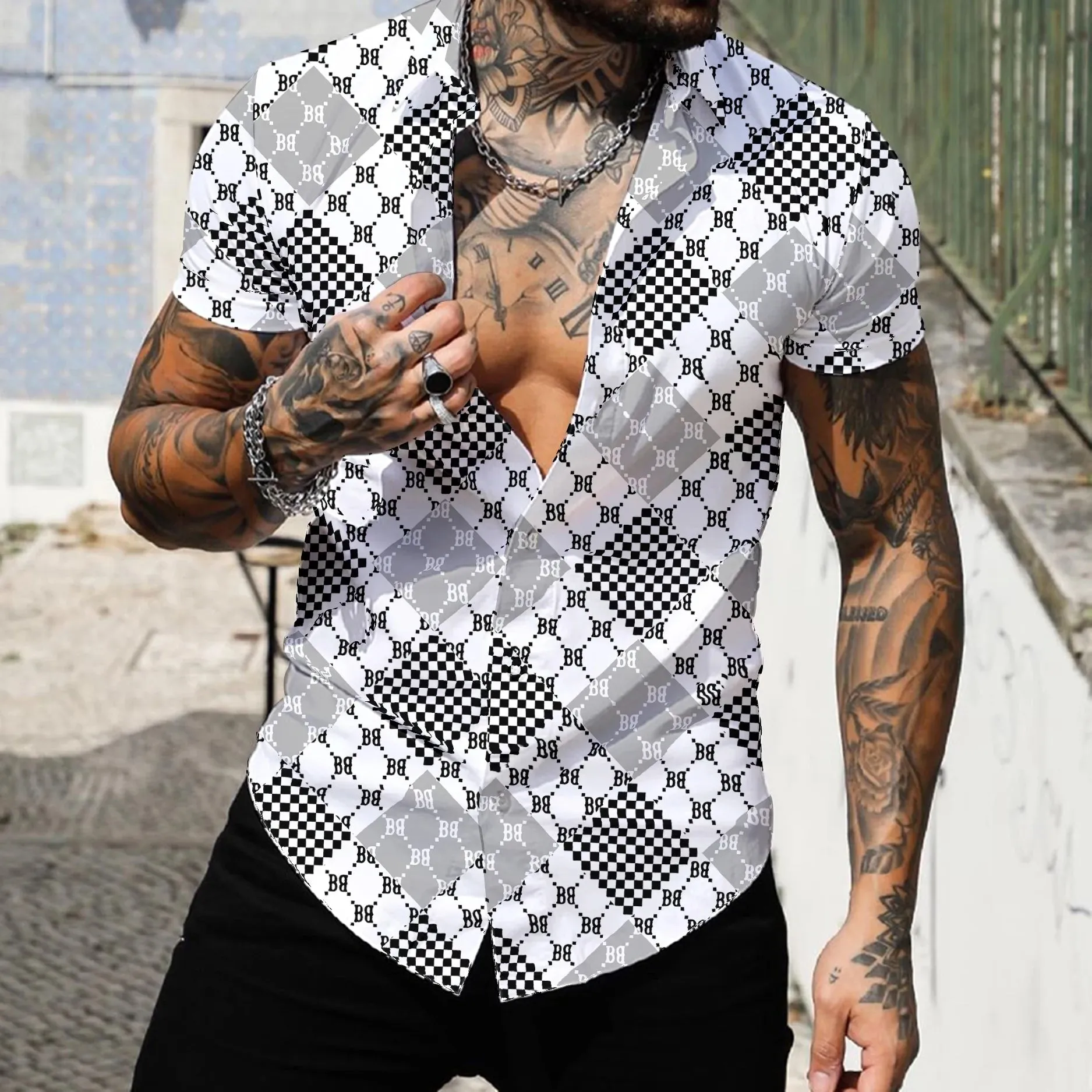 Wiaofellas  -  Abstract Pattern 3d Printing Summer Polo Men's Breathable Short Sleeved Polo Shirt Men's Lapel Men's Casual T-Shirt