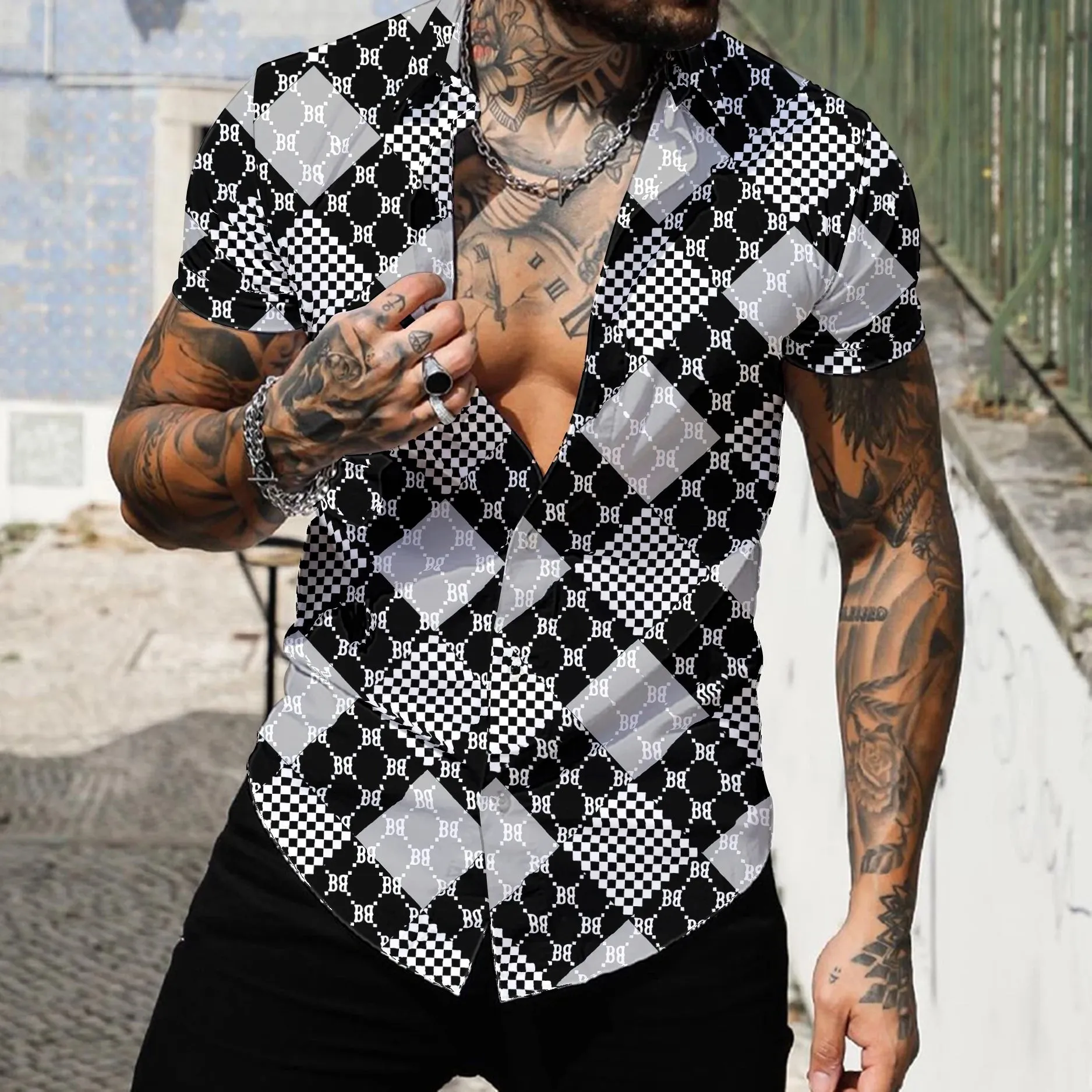 Wiaofellas  -  Abstract Pattern 3d Printing Summer Polo Men's Breathable Short Sleeved Polo Shirt Men's Lapel Men's Casual T-Shirt
