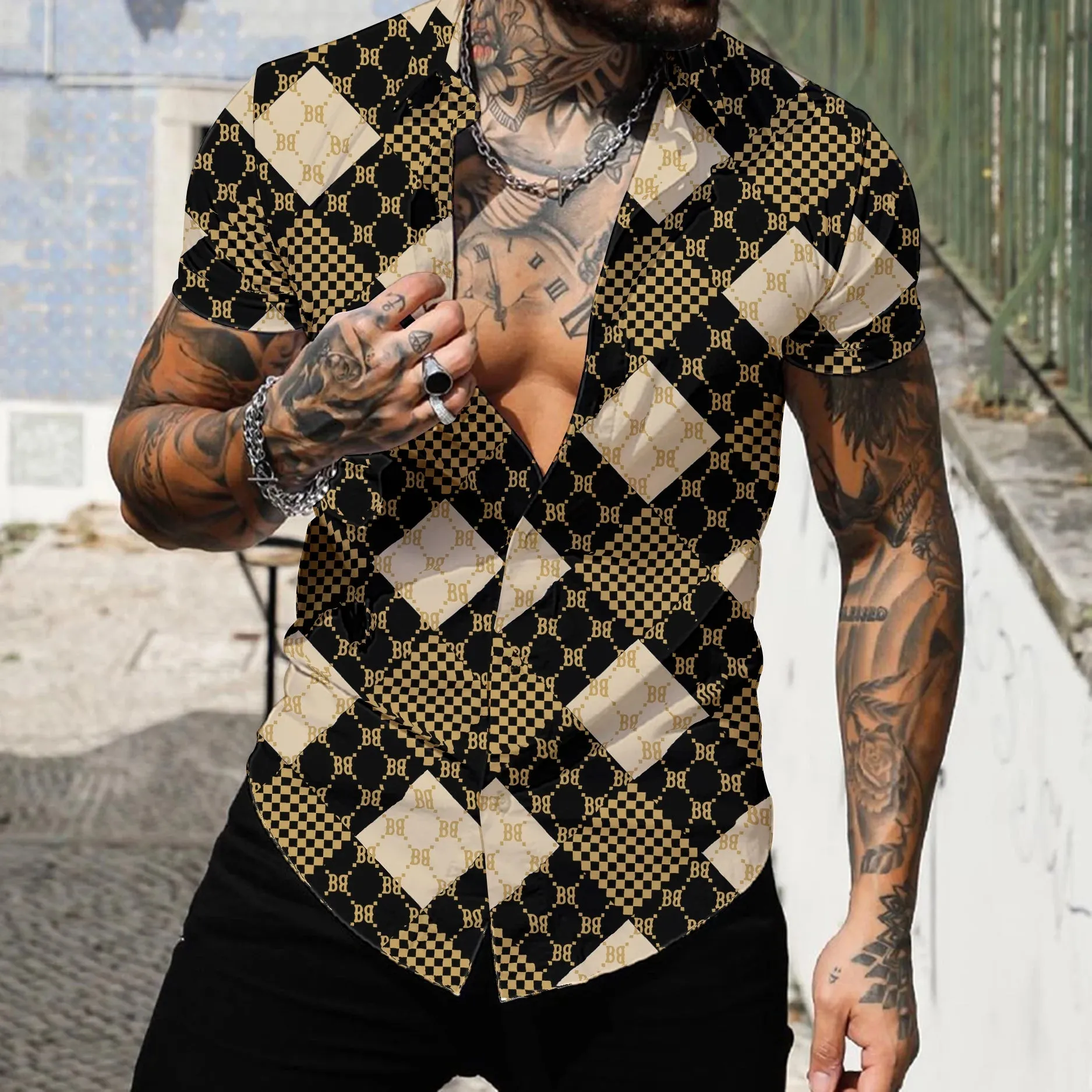 Wiaofellas  -  Abstract Pattern 3d Printing Summer Polo Men's Breathable Short Sleeved Polo Shirt Men's Lapel Men's Casual T-Shirt