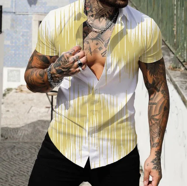 Wiaofellas  -  Abstract Pattern 3d Printing Summer Polo Men's Breathable Short Sleeved Polo Shirt Men's Lapel Men's Casual T-Shirt