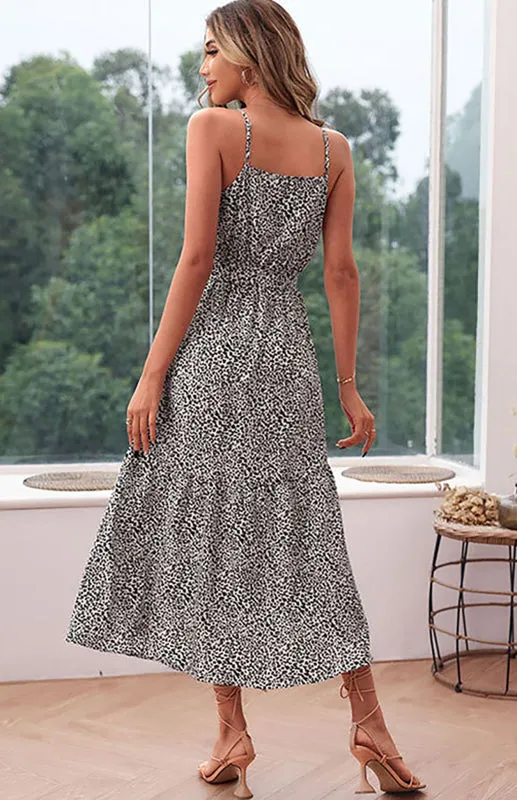 Women’s Leopard Print V-Neck Sleeveless Dress with Waist Tie S-XL