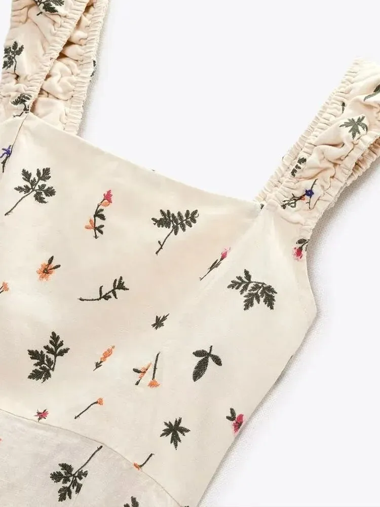 xakxx- Summer new women's clothing sexy backless strappy pastoral style open back linen embroidery midi strap dress