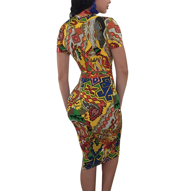 Yellow Colorful Zipper Band Collar Bodycon Clubwear Party Dress #Zipper #Band Collar