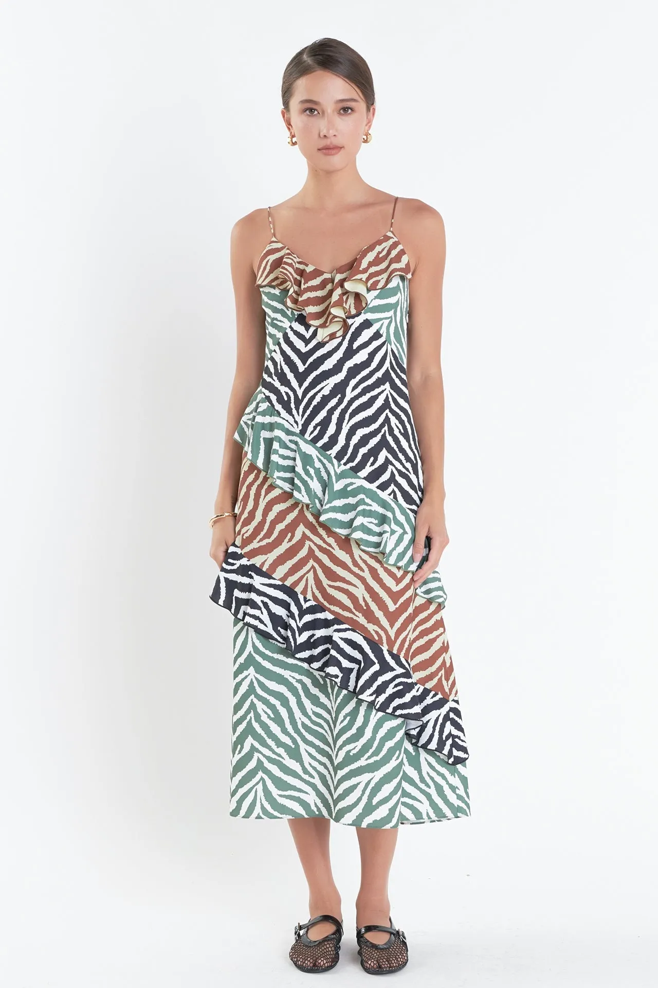 Zebra Print Color blocked Slip Dress