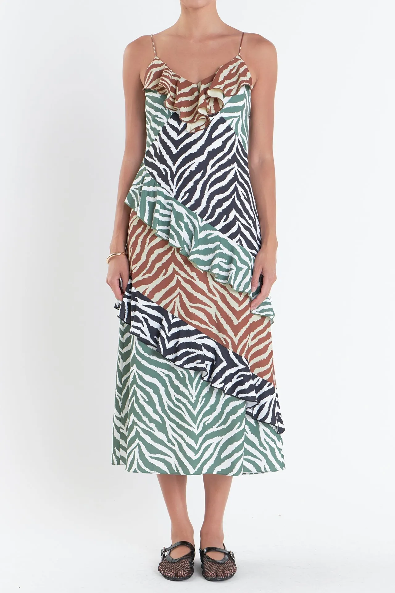 Zebra Print Color blocked Slip Dress
