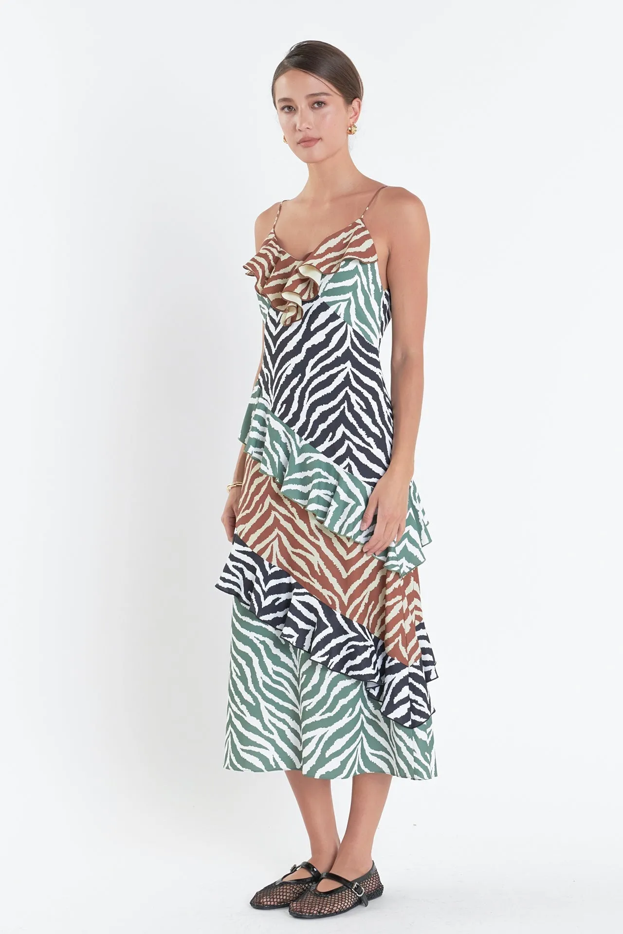 Zebra Print Color blocked Slip Dress